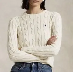 ポロ・ラルフローレン　ケーブルニット　アイボリー　綿　コットン　100%