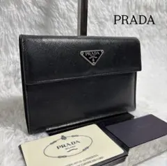 ✨美品✨ プラダ 三角ロゴ サフィアーノ 三つ折り財布 レザー プレート 黒