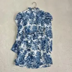 【シーイン】フリルネックワンピース（134cm）総柄 ウエストリボン フレア