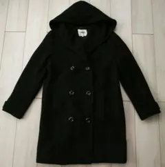 OZOC フード付きダブルブレストロングコート ブラック 38