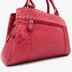 オーストリッチ　トートバック　レッド　オールレザー　ゴールド金具