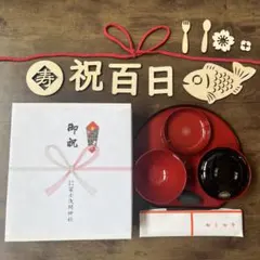 お食い初め 食器セット + 写真撮影用飾り