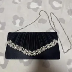 パーティーバッグ 黒 パールチェーン付き クラッチバッグ 結婚式 二次会
