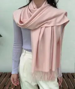 ロゴ付き 大判ショール ストール マフラー 薄いピンク カシミヤ風アクリル Z1
