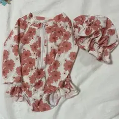 花柄 水着 子供 女の子 ラッシュガード 帽子付き　レトロ