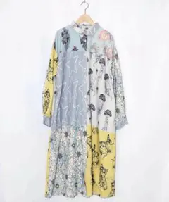 ScoLar 161624：パッチワーク風総柄シャツワンピース