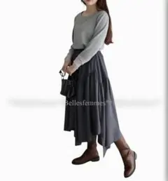 【新品】ジグザグ アシンメトリー フレアスカート 121黒M～L