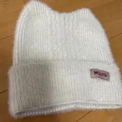 猫耳　ニット帽　クリーム色