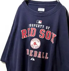 マジェスティックMLBレッドソックス ロゴ Tシャツ ネイビー紺色 XL古着