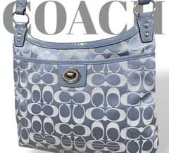 美品　コーチ　ショルダーバッグ　シグネチャー　キャンバス　レザー　斜め掛け