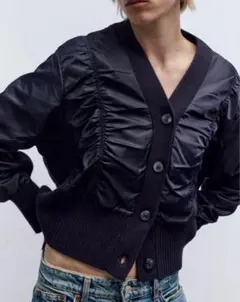 新品＊ZARA　コントラストニットカーディガン　S ジャケット