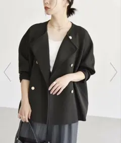 ノーカラーニットジャケット