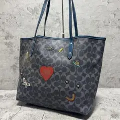 極美品✨️A4可 コーチ トートバッグ シティ ワッペン 蝶 PVC レザー 青