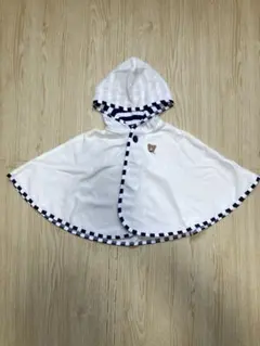 【美品】ミキハウス ベビーポンチョ 70-90cm 白 ネイビー マリン