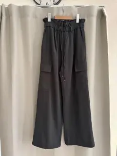 【LOWRYSFARM】ダークグレー ワイドパンツ ゴムウエスト