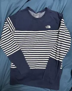 THE NORTH FACE ネイビー ストライプ ロングTシャツ XL