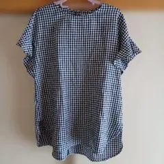 any FAM フレンチリネン混 ギンガムチェック ブラウス