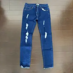 ダークブルー スキニーデニム ダメージ