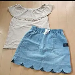 最終値下げ 水色デニムスカーハッシュアッシュ フリルトップス 130