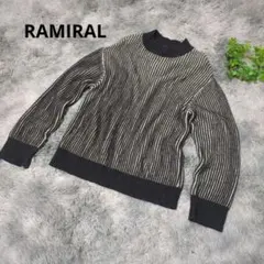 ラミラル リブ編みハイネックセーター ダークグレー ベージュ オーバーサイズ