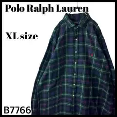 ポロラルフローレン レギュラーカラー チェック フランネルシャツ 緑 紺 XLT