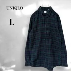 ユニクロ チェックシャツ L ネイビー グリーン コットン100% カジュアル