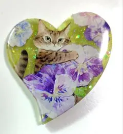 ぷっくらレジン 猫モチーフ レジンヘアゴム ドライフラワー 金箔