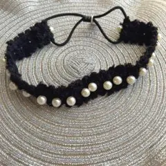 おしゃれ　黒 パール装飾 ヘアバンド　ヘアアクセサリー