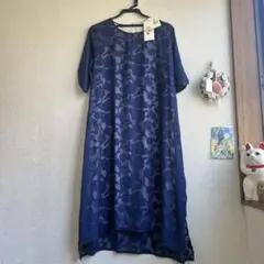 ネイビーロングレースワンピース