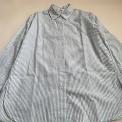 UNIQLO 水色 ストライプ 長袖シャツ