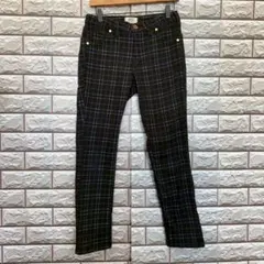 美脚シルエット ストレッチ パンツ チェック スキニーパンツ 小さいサイズ