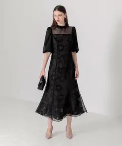 【LEJA】レジャ　花柄　シアー　マーメイドロング丈　ドレス　M ブラック