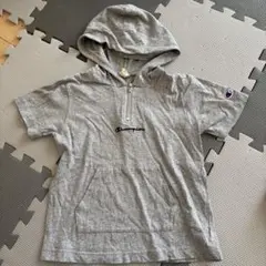 Champion 半袖パーカー グレー 刺繍 キッズ 夏用 フード付き 130
