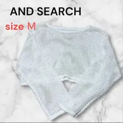 【アンドサーチ】メッシュ編み クロップド 長袖 トップス ホワイト