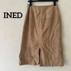 INED 9号本革　レザー　ヤギ革　スウェード　ベージュ　スカート　ミディアム丈