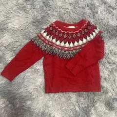 赤 ノルディック柄 長袖セーター