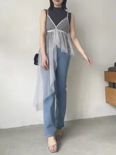 ダズリン　チュール刺繍アシメロングキャミ