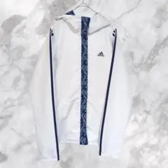 adidas アディダス【L】フード ホワイト/ネイビー　スポーツ　クロスウェア