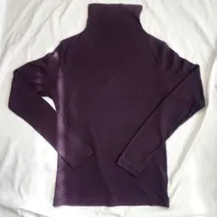 ユニクロ リブハイネックT パープル シンプル カジュアル ストレッチ 薄手