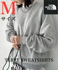 （日本未入荷）ノースフェイス　ロゴ刺繍　グレー　テリースウェットシャツ　パーカー