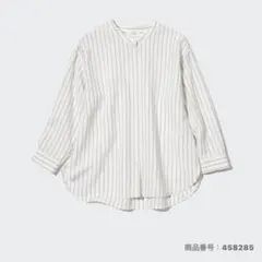 ユニクロ　リネンブレンドストライプバンドカラーシャツ（7分袖）