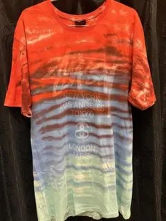 Stüssy タイダイ Tシャツ Lサイズ ワールドツアー ロゴ オレンジ系