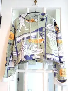 adidas アディダス コミック柄 ショート丈 パーカー フーディー S
