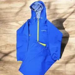 美品★モンベル レイントレッカー 140 ブルー 上下セット レインウェア