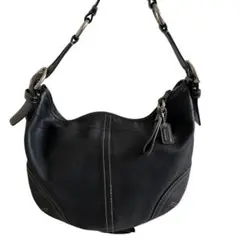 COACH コーチ ブラックレザー ワンショルダーバッグ ホーボー ハーフムーン