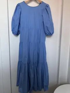 青 バルーンスリーブ ロングワンピース