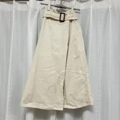 ベルト付き ラップ風キュロットスカート アイボリー