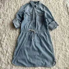 ローレンラルフローレン　デニムワンピース　シャツワンピース　ロールアップ　長袖