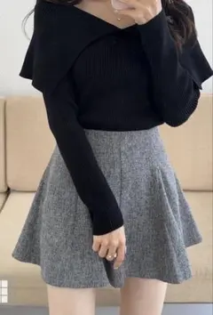 GRLフレアスカート グレー ツイード風 Aライン