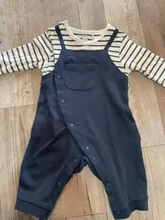 くまさんストライプロンパース 70cm